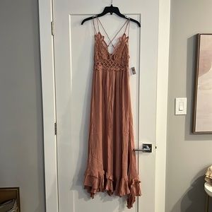 Free People Lace Maxi Dress in Dusty Rose